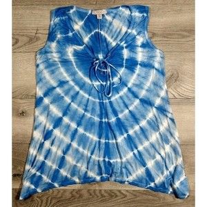 CB Sleeveless Tie-Dyed Tank Top Shirt Womens Size Petite Medium Blue V-Neck